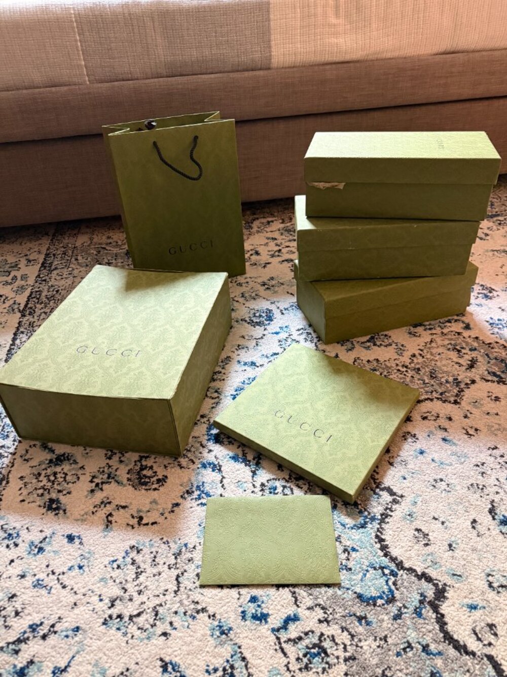 Authentic Gucci Packaging Collection | 5 Boxes, Shopping Bag & Gift Envelope